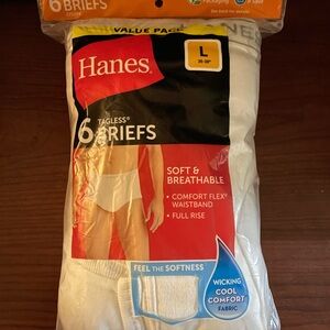 Hanes Mens White 6 Pack Tagless Briefs Size Large